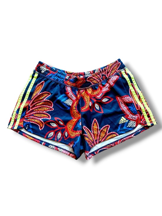 adidas Pants - Women's Adidas Farm Rio Pacer 3-Stripes Knit Shorts in a blue floral print